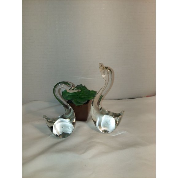 Set of 2 Vintage ACC Handmade Glass Blown Swan Figurine - Picture 4 of 5